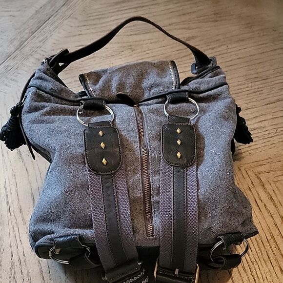 Studded leather Trim Backpack Handbag Gray gold Isabella Fiore - Picture 3 of 11